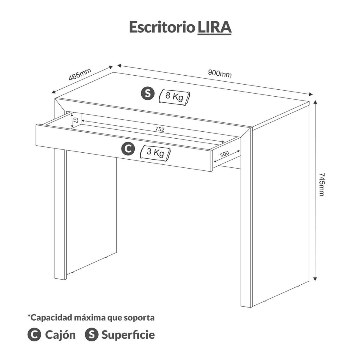 BONNO - Escritorio De Melamina Lira Blanco Bonno