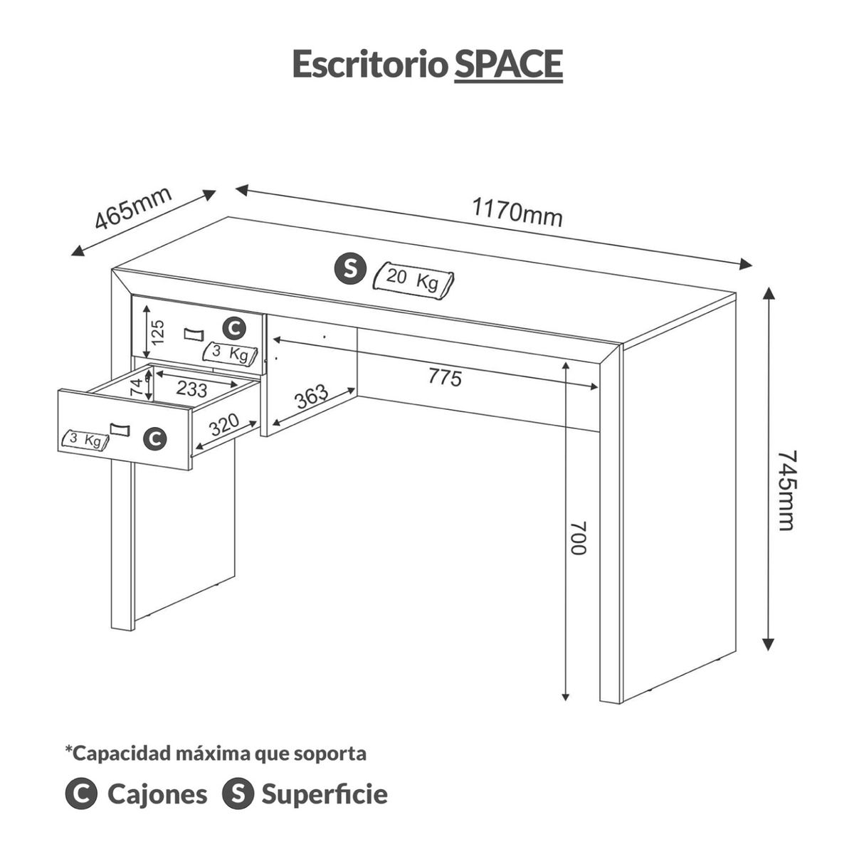 BONNO - Escritorio De Melamina Space Blanco Bonno