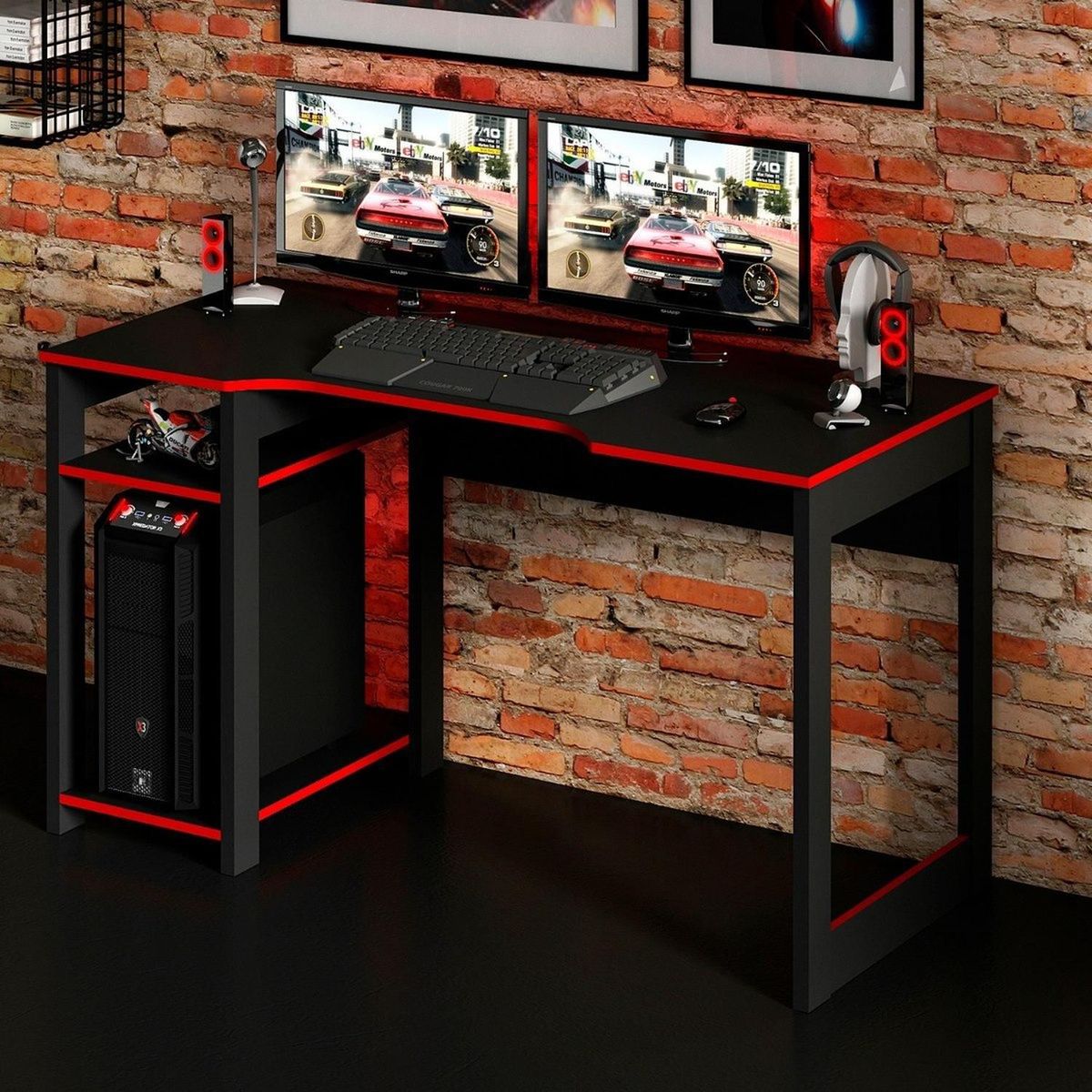 BONNO - Escritorio De Melamina Gamer Sirion Negro/Rojo Bonno