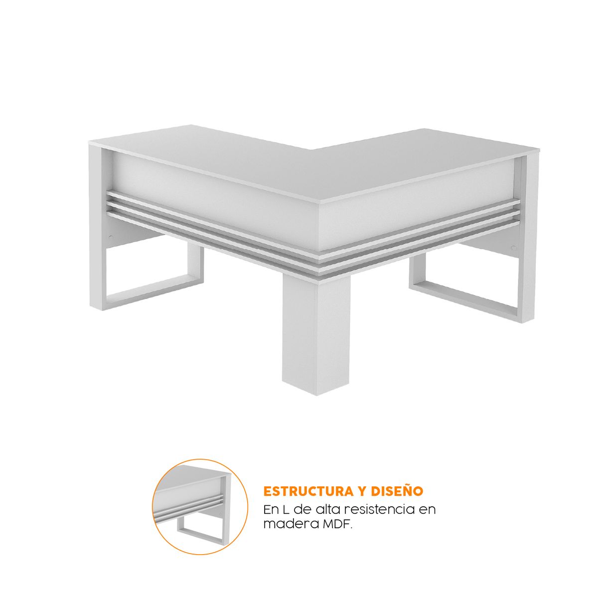 BONNO - Escritorio De Melamina Morris Blanco Bonno