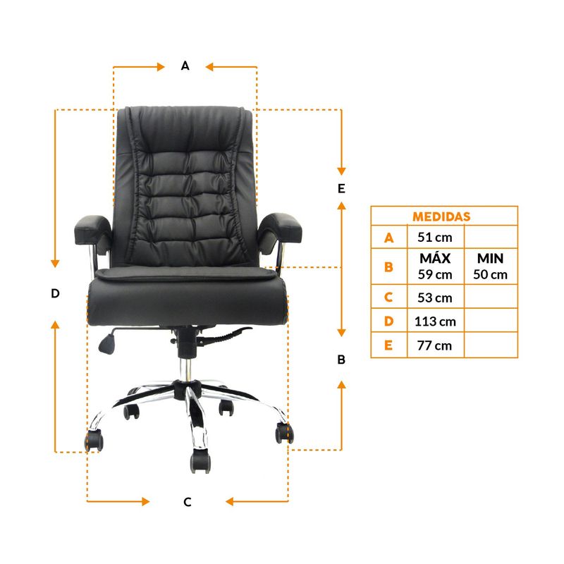 BONNO - Sillon De Escritorio Shiny Negro Con Cabecero Bonno