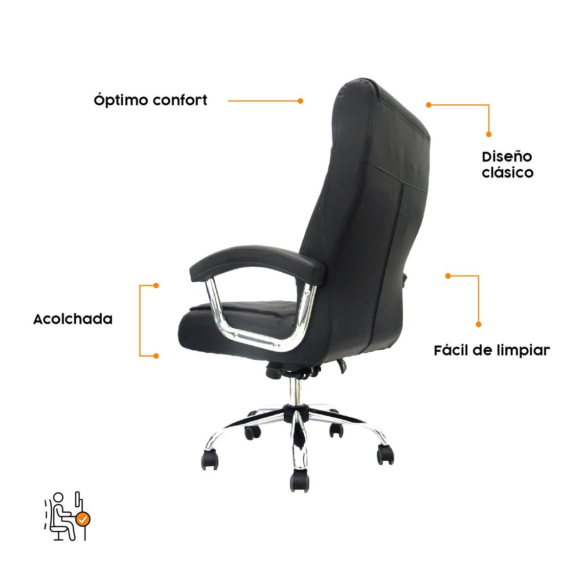 BONNO - Sillon De Escritorio Shiny Negro Con Cabecero Bonno