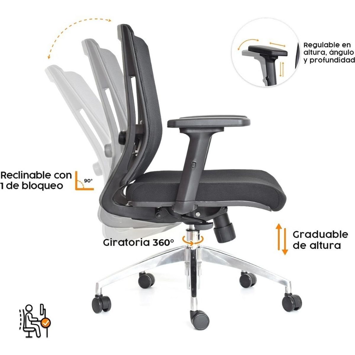 BONNO - Silla Ergonomica De Escritorio Delphi Synchro Negro Bonno