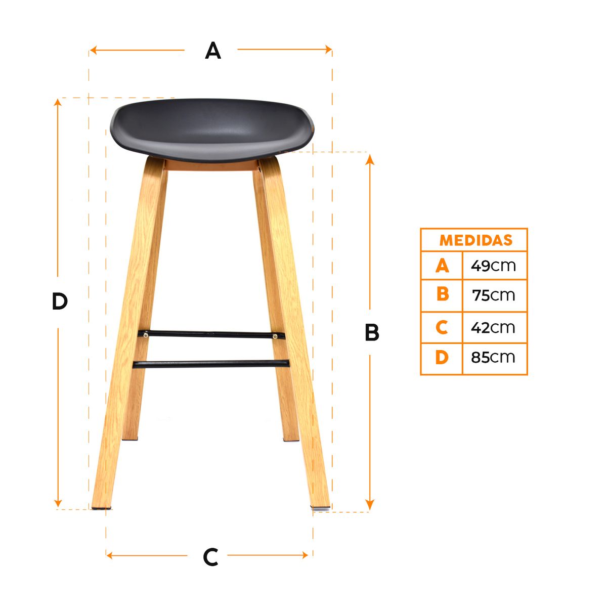 BONNO - Set X 2 Banco Para Bar Misuri Fijo Negro Bonno