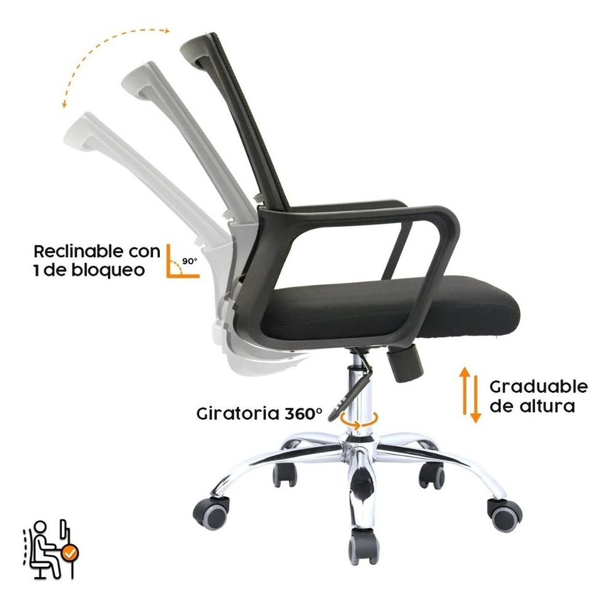 BONNO - Silla De Escritorio Mobi Negro Bonno