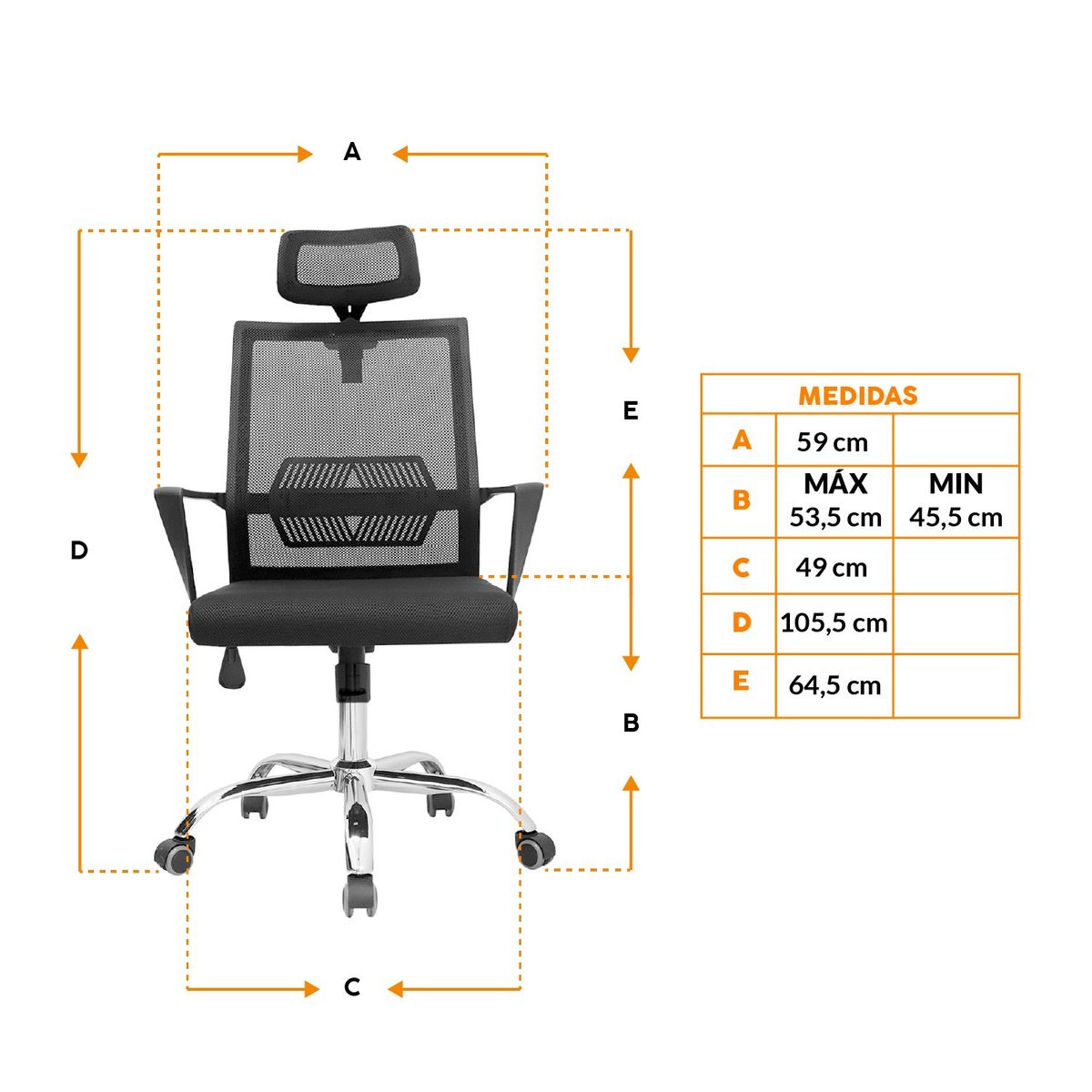 BONNO - Silla De Escritorio Lyn Negro Con Cabecero Bonno