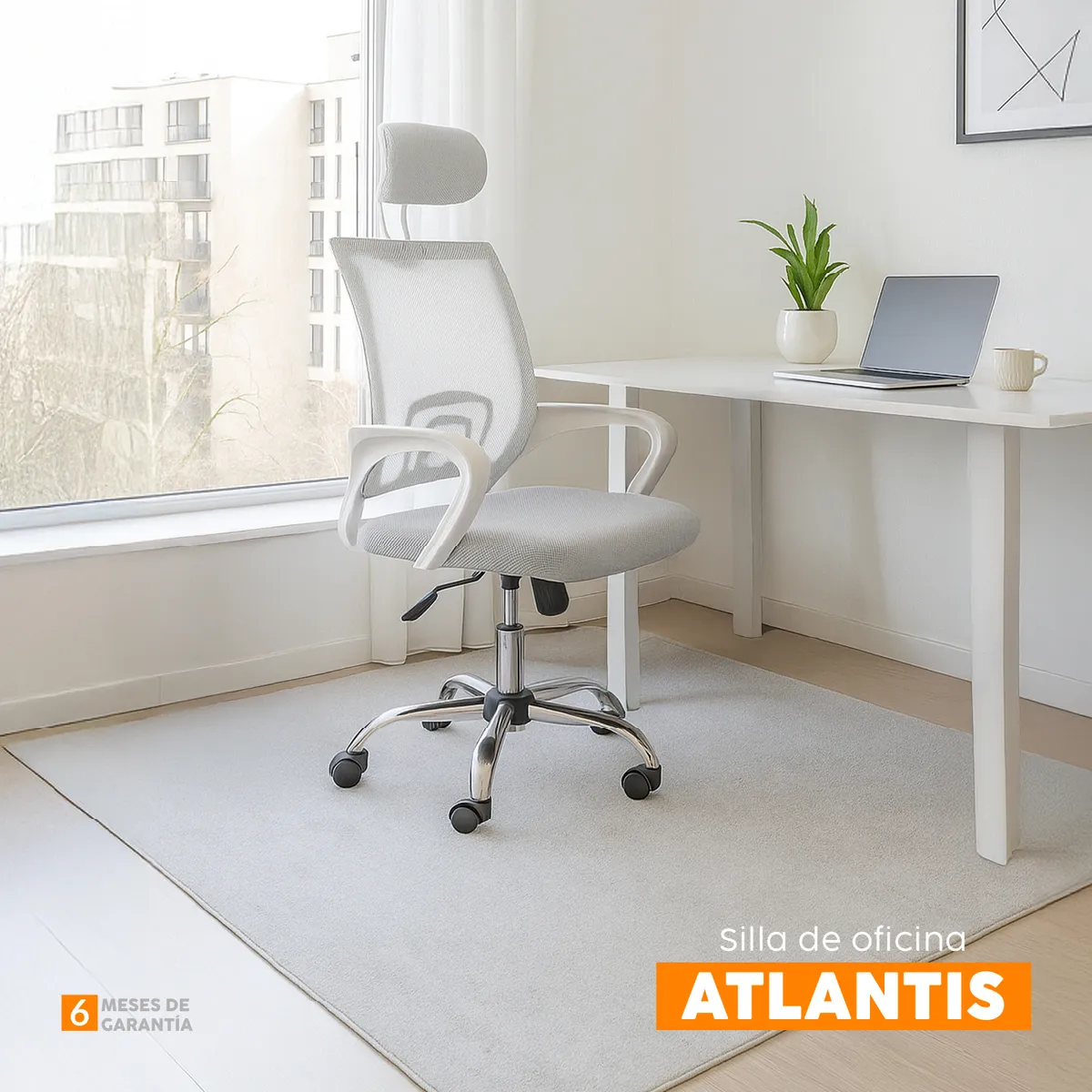 BONNO - Silla De Escritorio Atlantis Gris Con Cabecero Bonno
