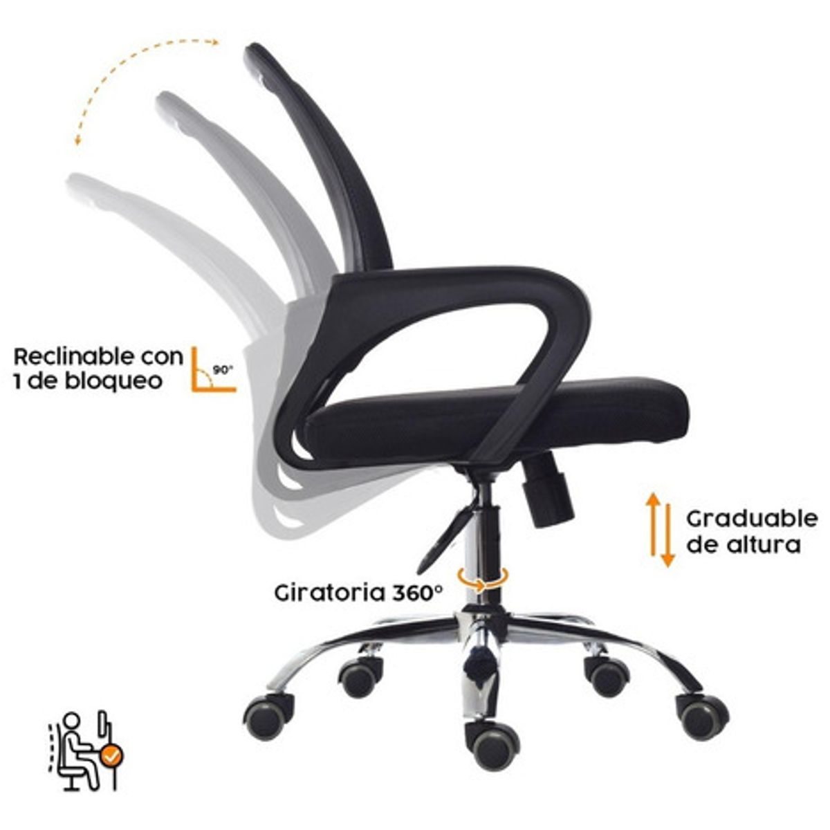 BONNO - Silla De Escritorio Atlantis XJ Negro Bonno