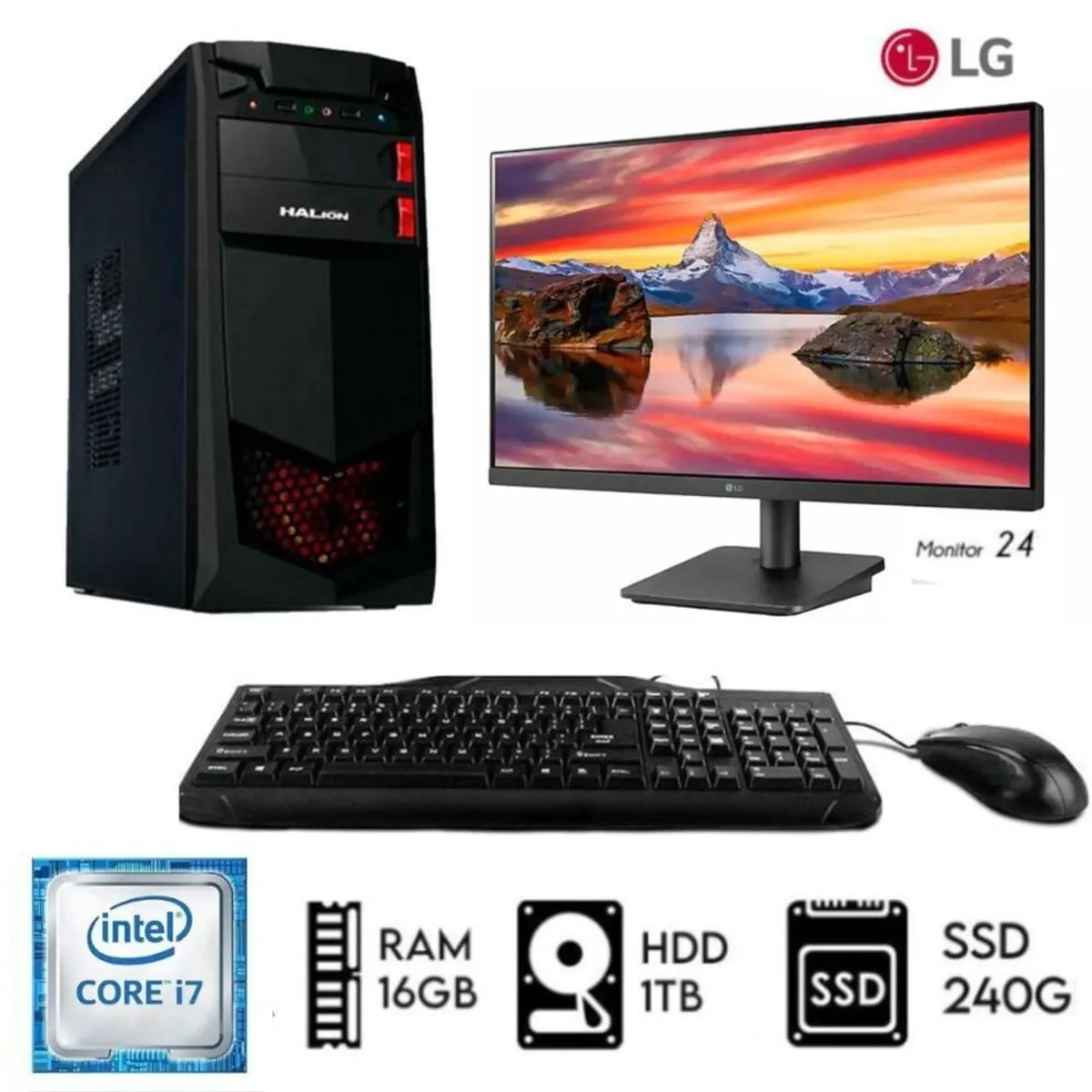 INTEL - Computadora PC Intel Core i7 3.2ghz RAM 16GB  HDD 1TB + SSD 240GB Monitor 24´´LG