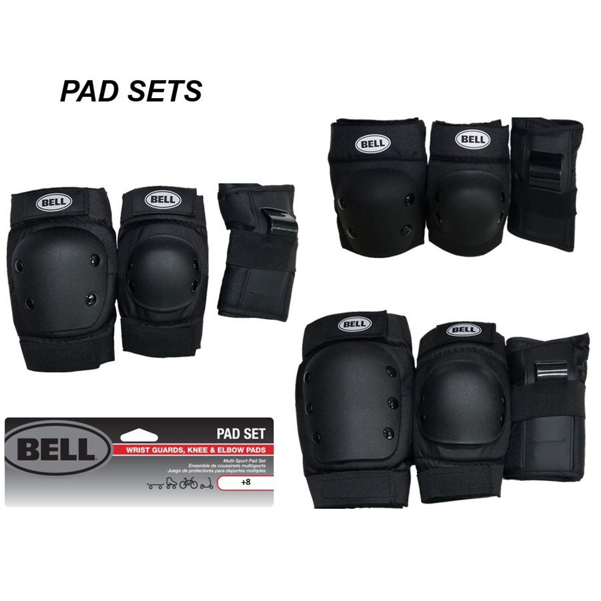 RASKULLZ - Set de Coderas Rodilleras y Muñequera Marca BELL Negro 8