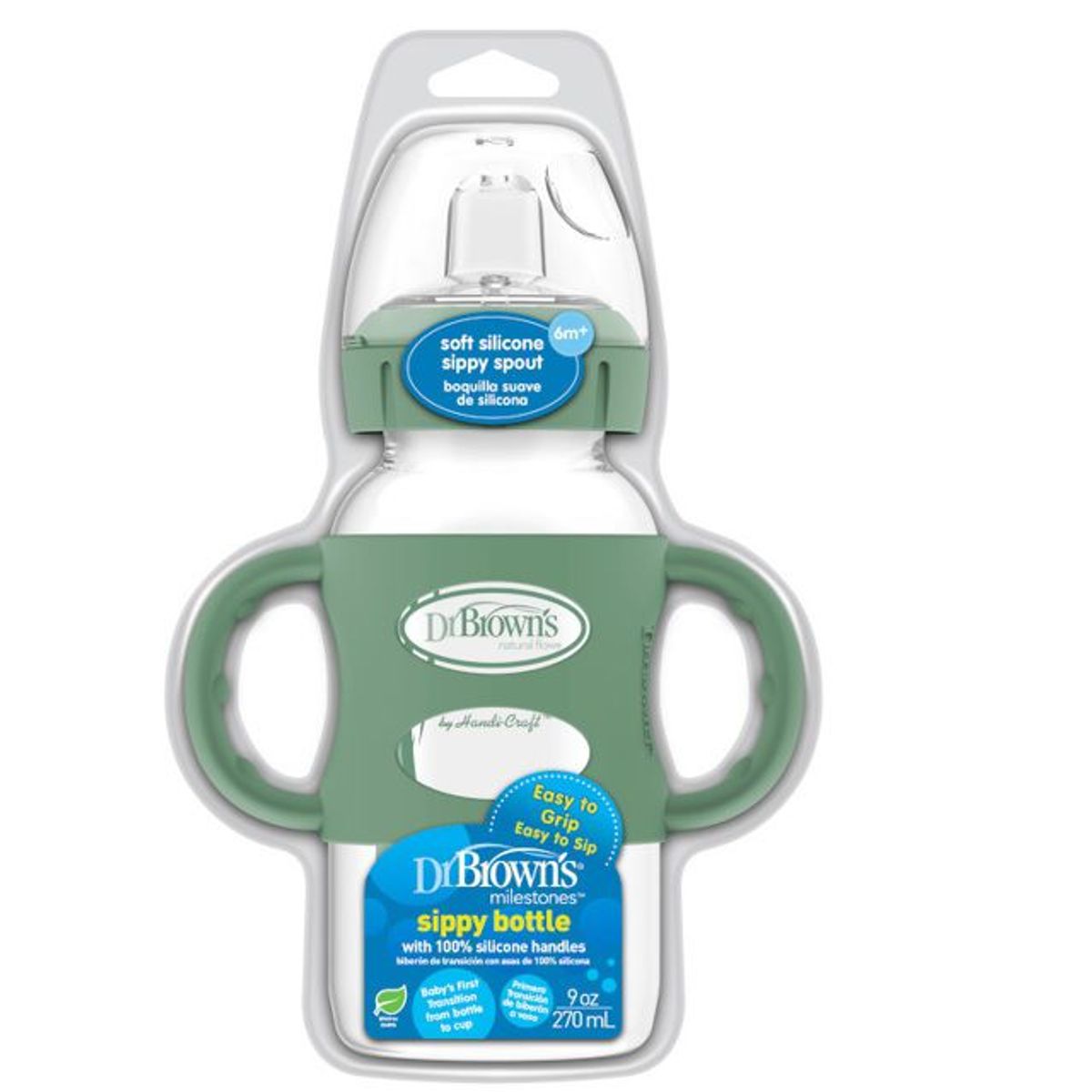 DR BROWNS - Biberón con Asas Boca Ancha 9oz color Verde