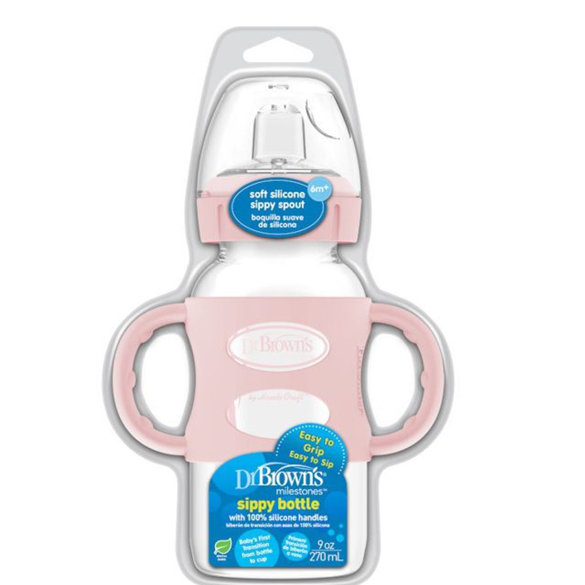 DR BROWNS - Biberón con Asas Boca Ancha 9oz color Rosa Claro
