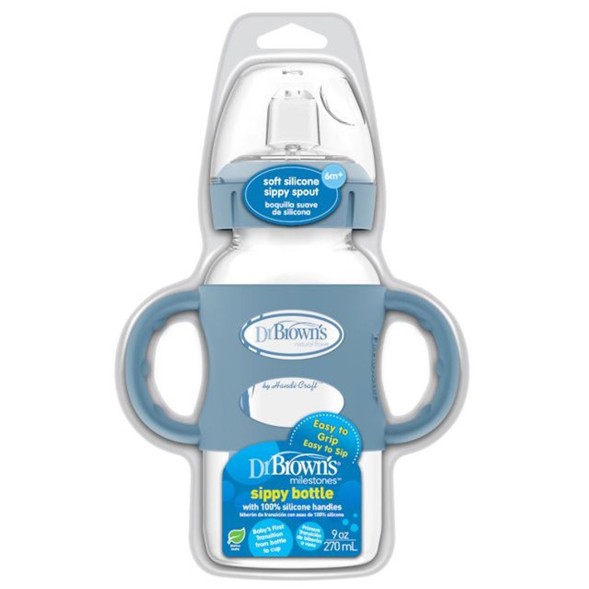 DR BROWNS - Biberón con Asas Boca Ancha 9oz color Azul Claro