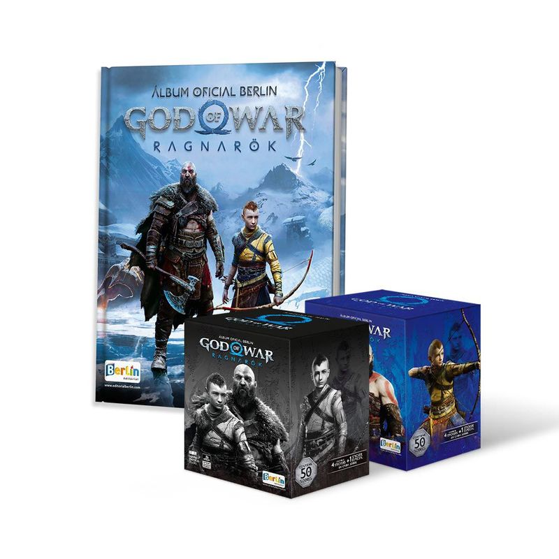 EDITORIAL BERLIN - God of war Ragnarok, 1 Álbum Tapa Dura + 2 Cajitas (100 Sobres)