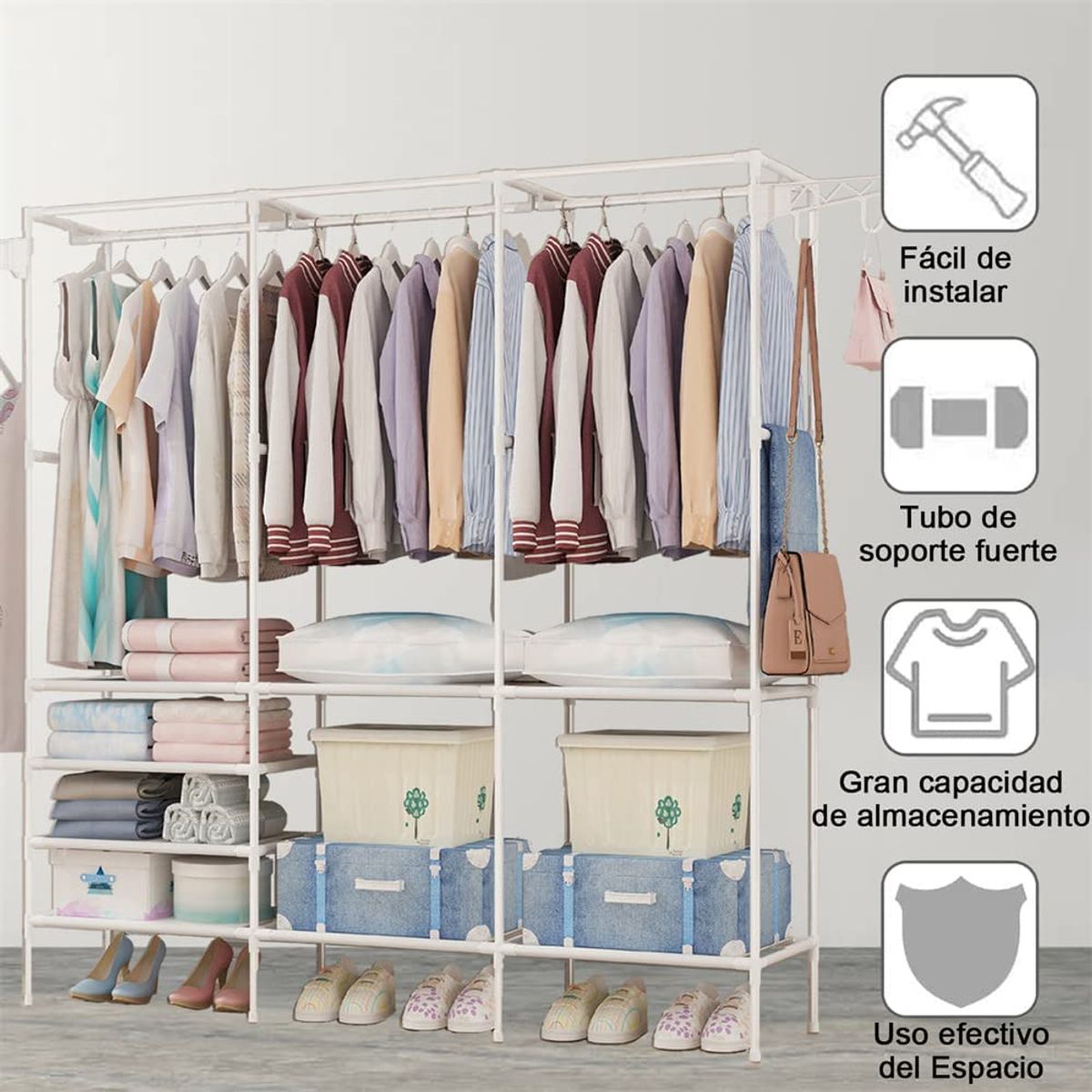 GENERICO - Ropero Perchero Organizador Armario Closet Armable 3 Cuerpos Blanco