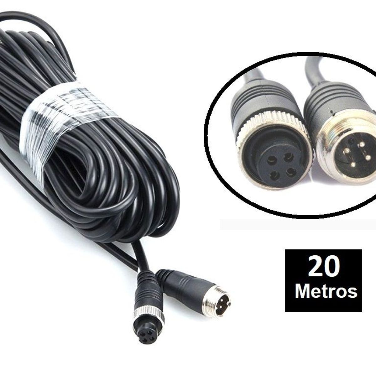 GENERICO - CABLE 4 PINES 20 METROS M12 AVIATION PARA MDVR CAMARAS