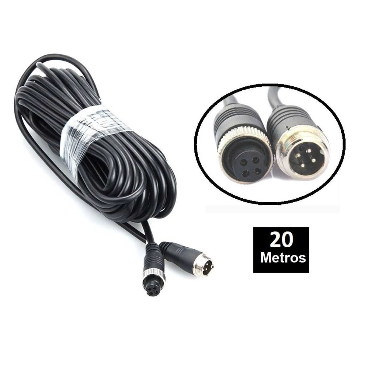 GENERICO - CABLE 4 PINES 20 METROS M12 AVIATION PARA MDVR CAMARAS