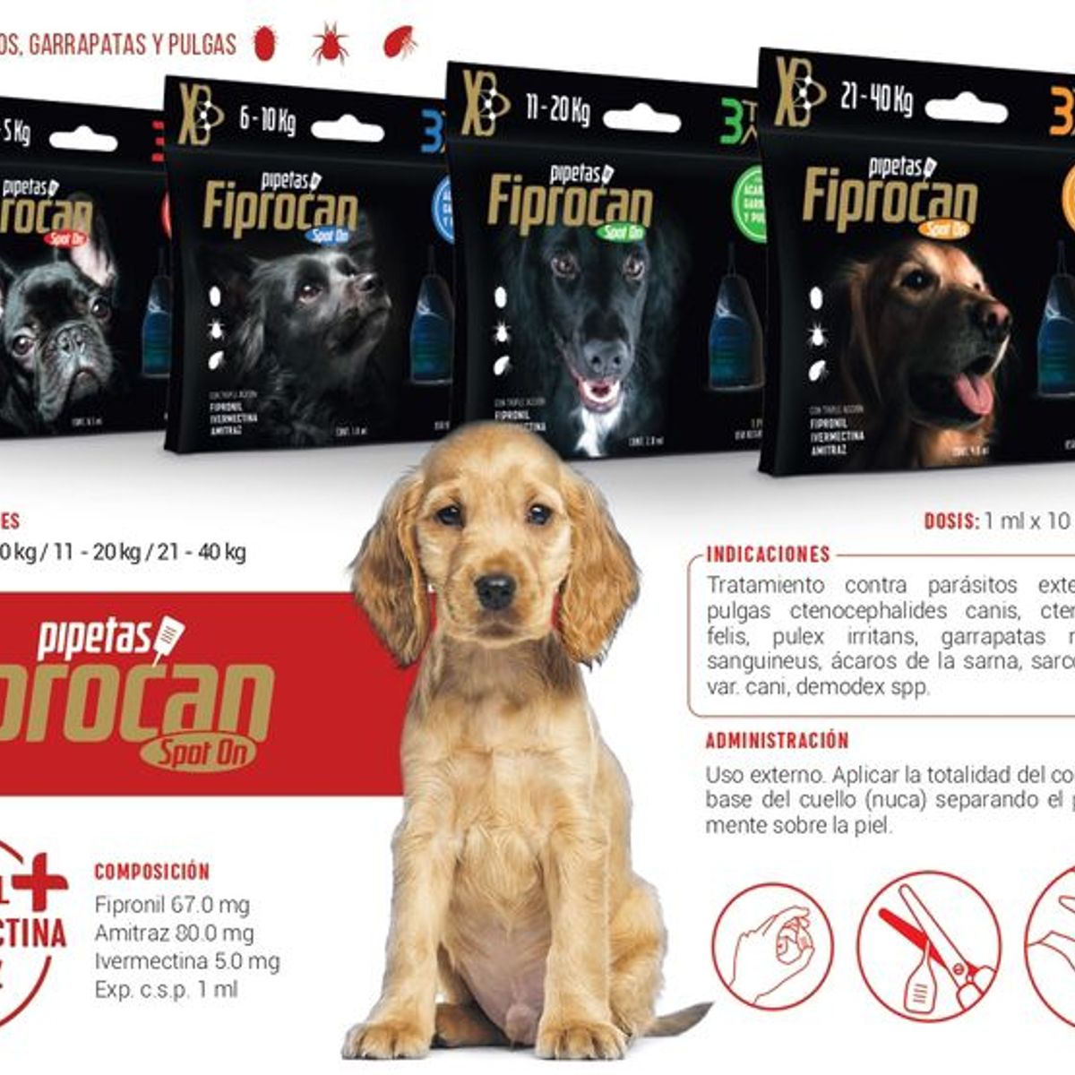 VETLINEX - ANTIPULGAS, GARRAPATAS Y ACAROS FIPROCAN PIPETAS 5 KG