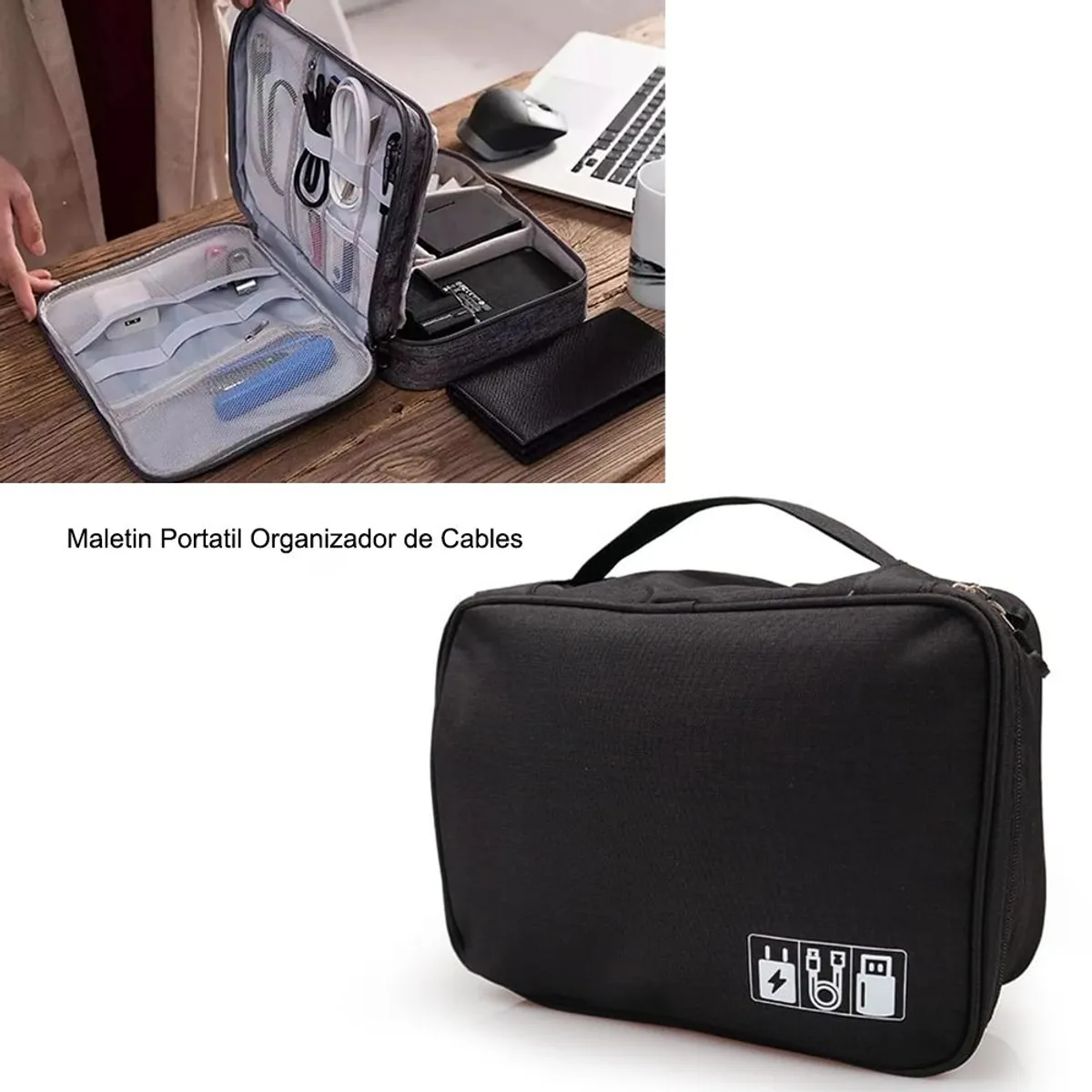 INTERLUD - Maletín Portátil Organizador de Cables 2 divisiones FYI260006 Negro