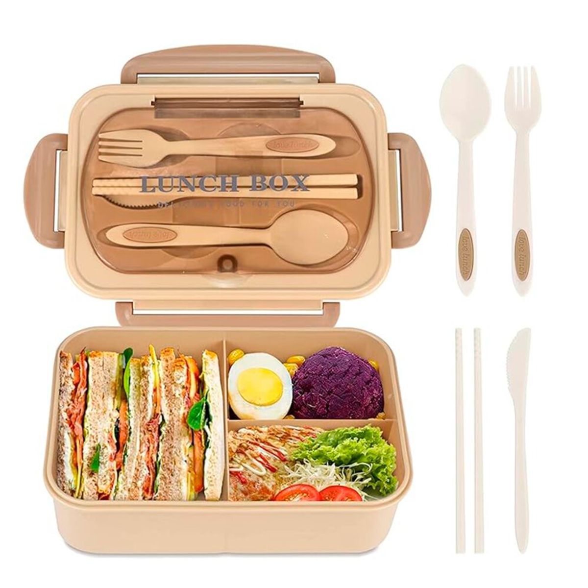 GENERICO - Lonchera Taper Portátil Hermética  Cubiertos EasyHome Beige