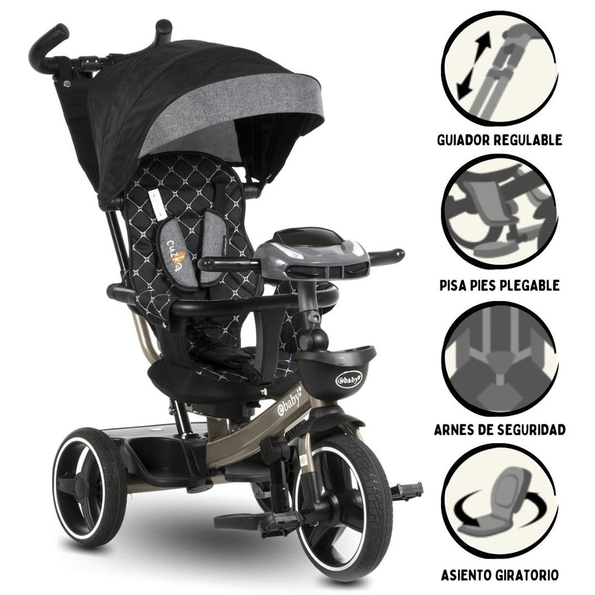 EBABY - Triciclo Guiador EBABY SANTORINI DELUXE USB BLACK