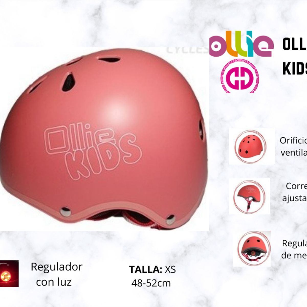 OLLIE - CASCO PARA NIÑOS  MARCA OLLIE KIDS CORAL XS