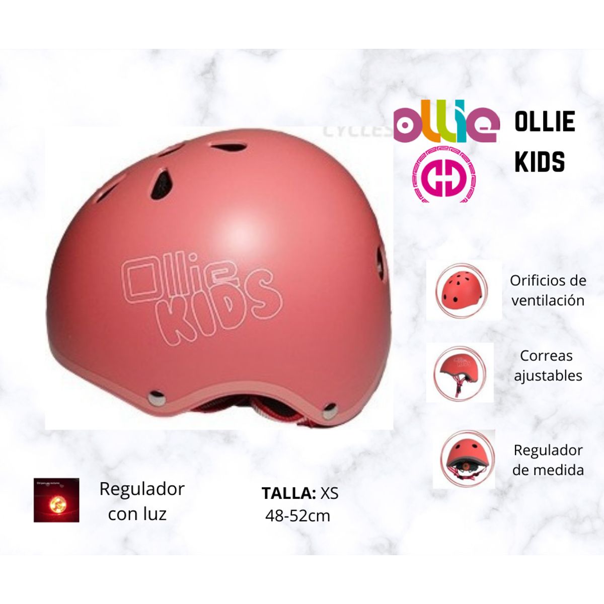 OLLIE - CASCO PARA NIÑOS  MARCA OLLIE KIDS CORAL XS
