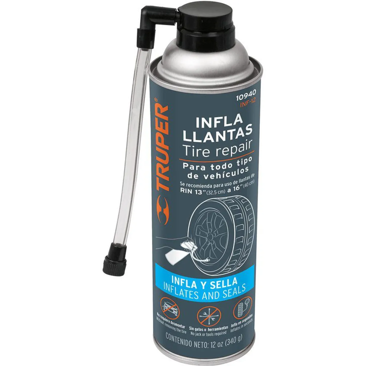 TRUPER - Sellador de llantas inflador 450 ML12 OZ, truper