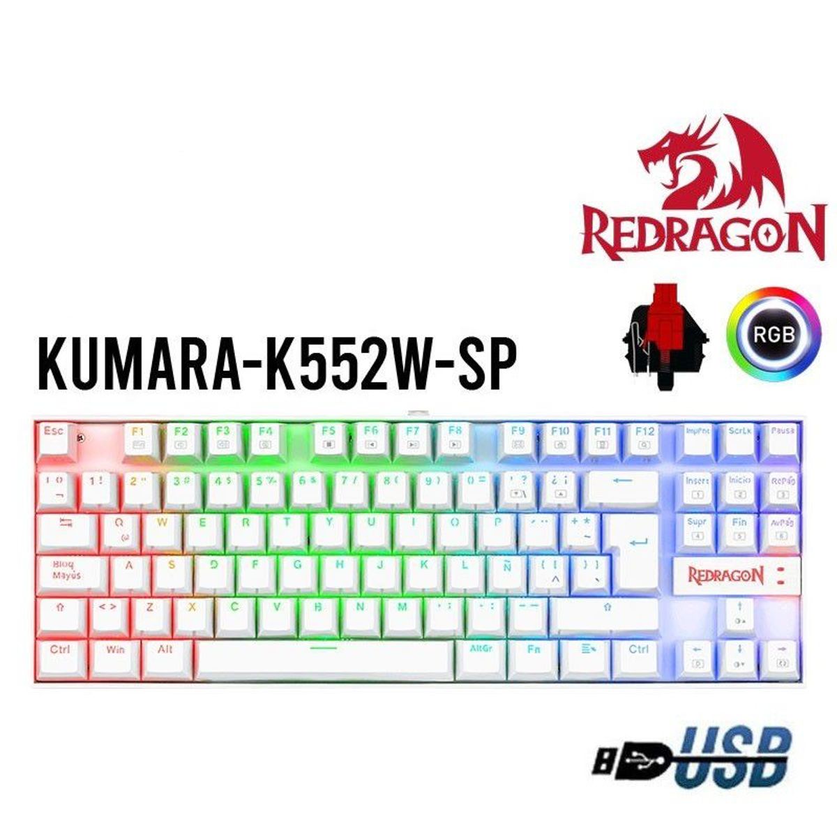 REDRAGON - TECLADO MECANICO REDRAGON KUMARA K552RGB WHITE SWITCH RED