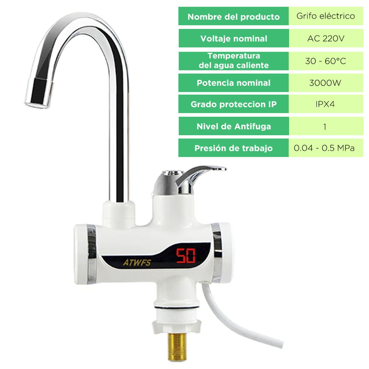 GENERICO - Caño Grifo Eléctrico Calentador De Agua Instantáneo