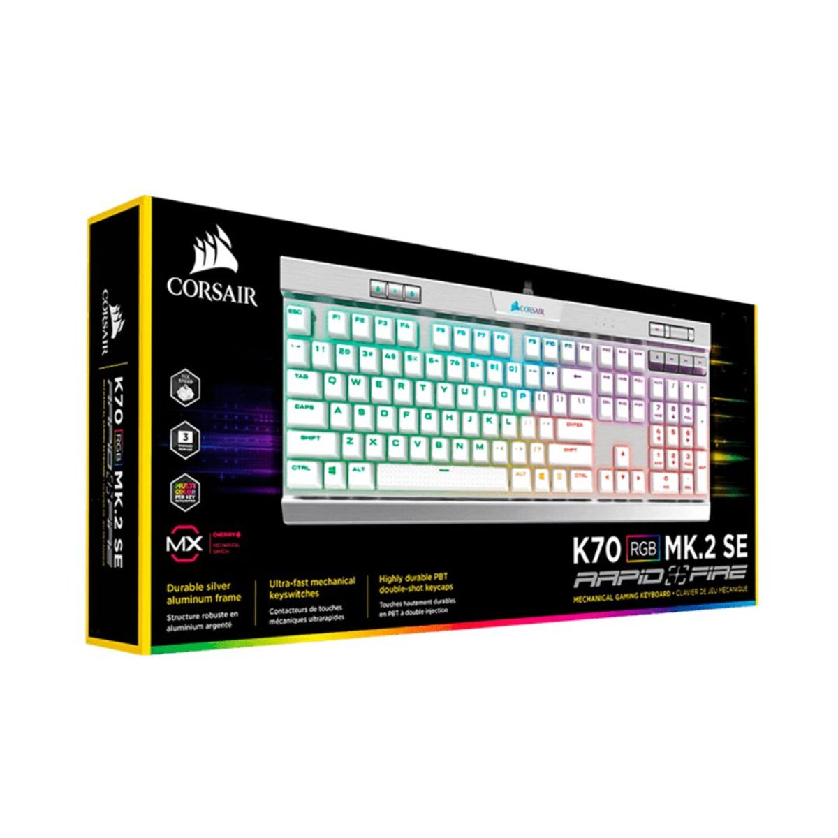 CORSAIR - TECLADO K70 RGB MK2 MECHANICAL RGB LED CHERRY MX SPEED SILVER WHITE