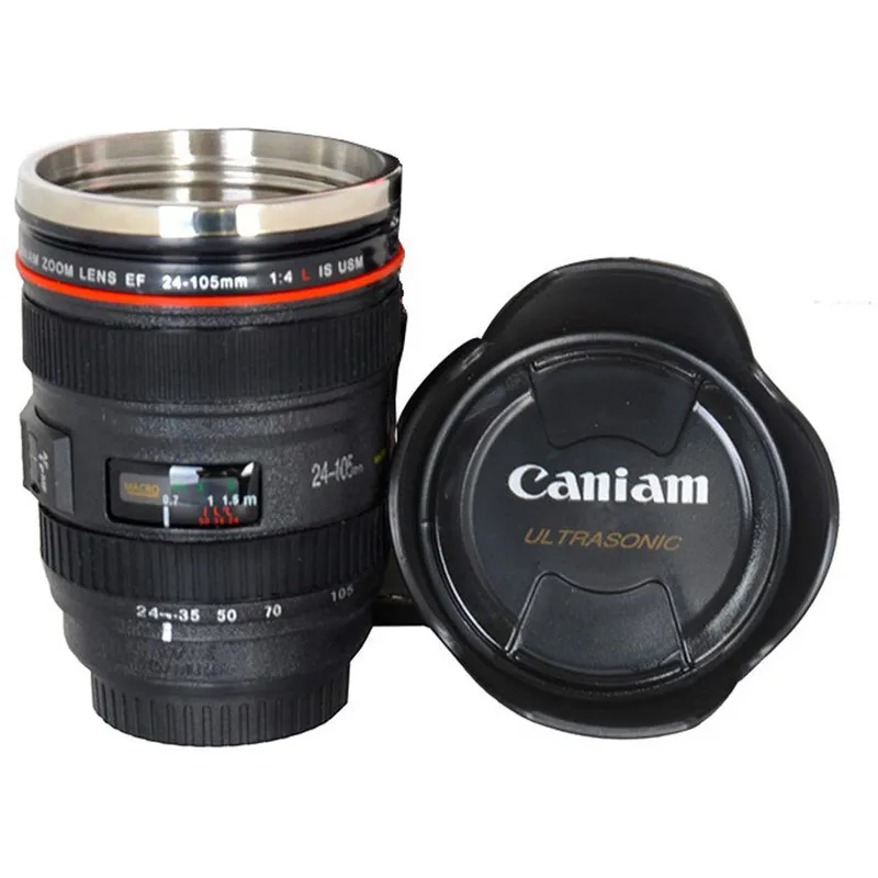 GENERICO - Tasa térmica con tapa modelo Lente de camara Tele objetivo