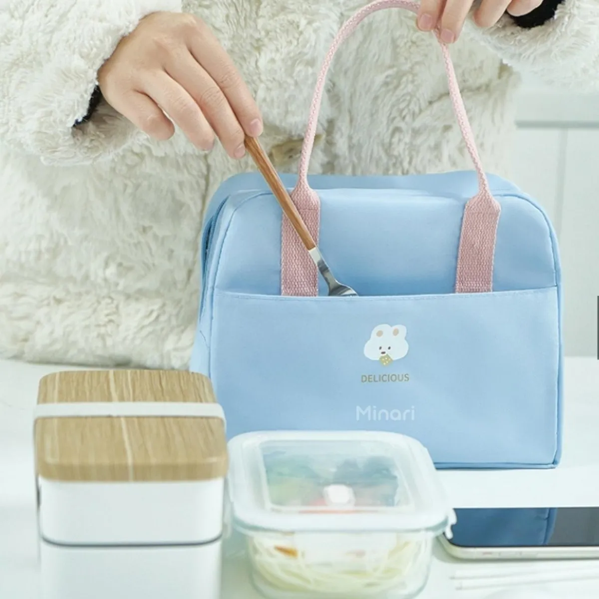 MINARI - Lonchera Térmica de Alimentos y Bebidas Fiambrera Celeste V2