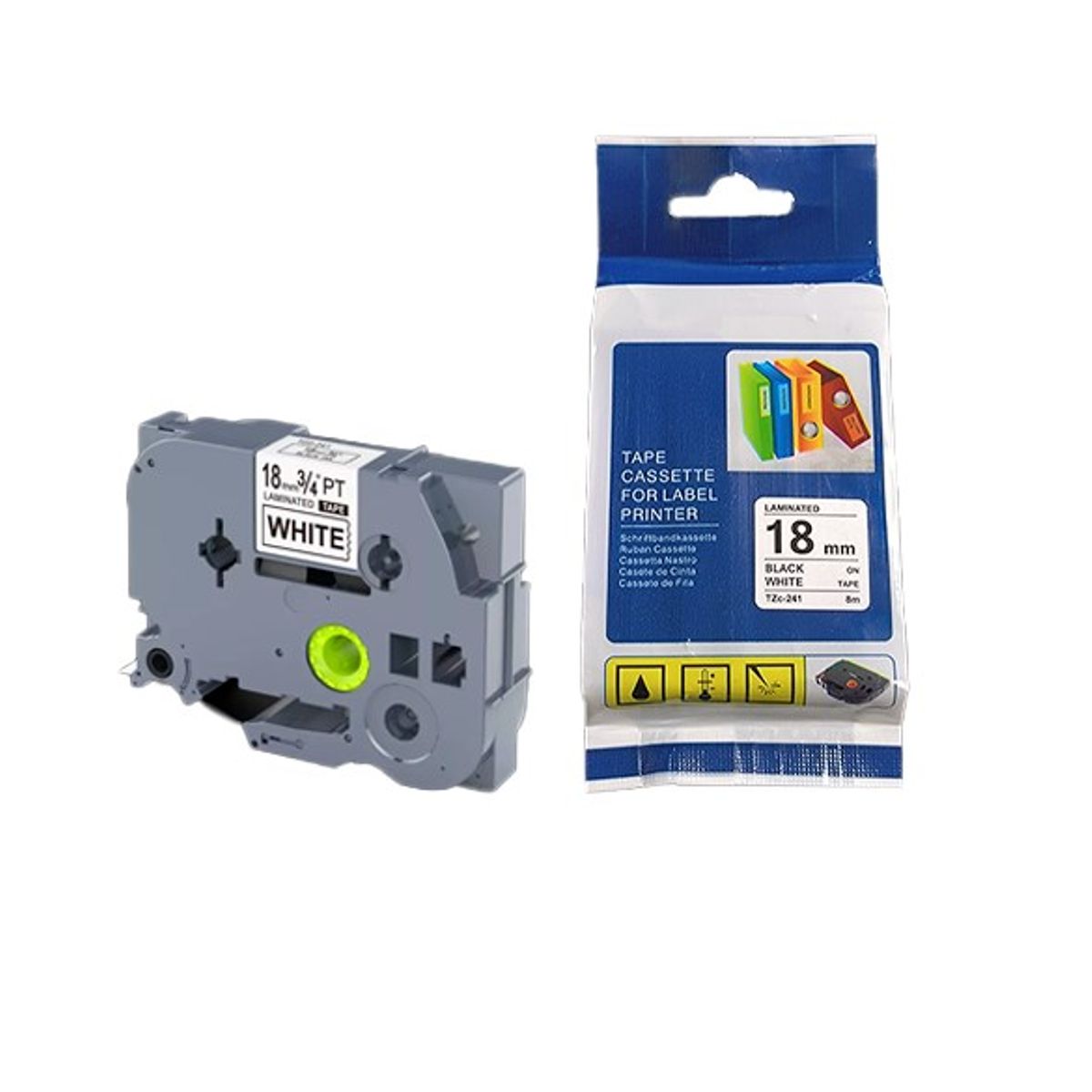 GENERICO - CINTA ADHESIVA DE 18MM X 8M BLANCO LETRA NEGRO PARA ROTULADORA