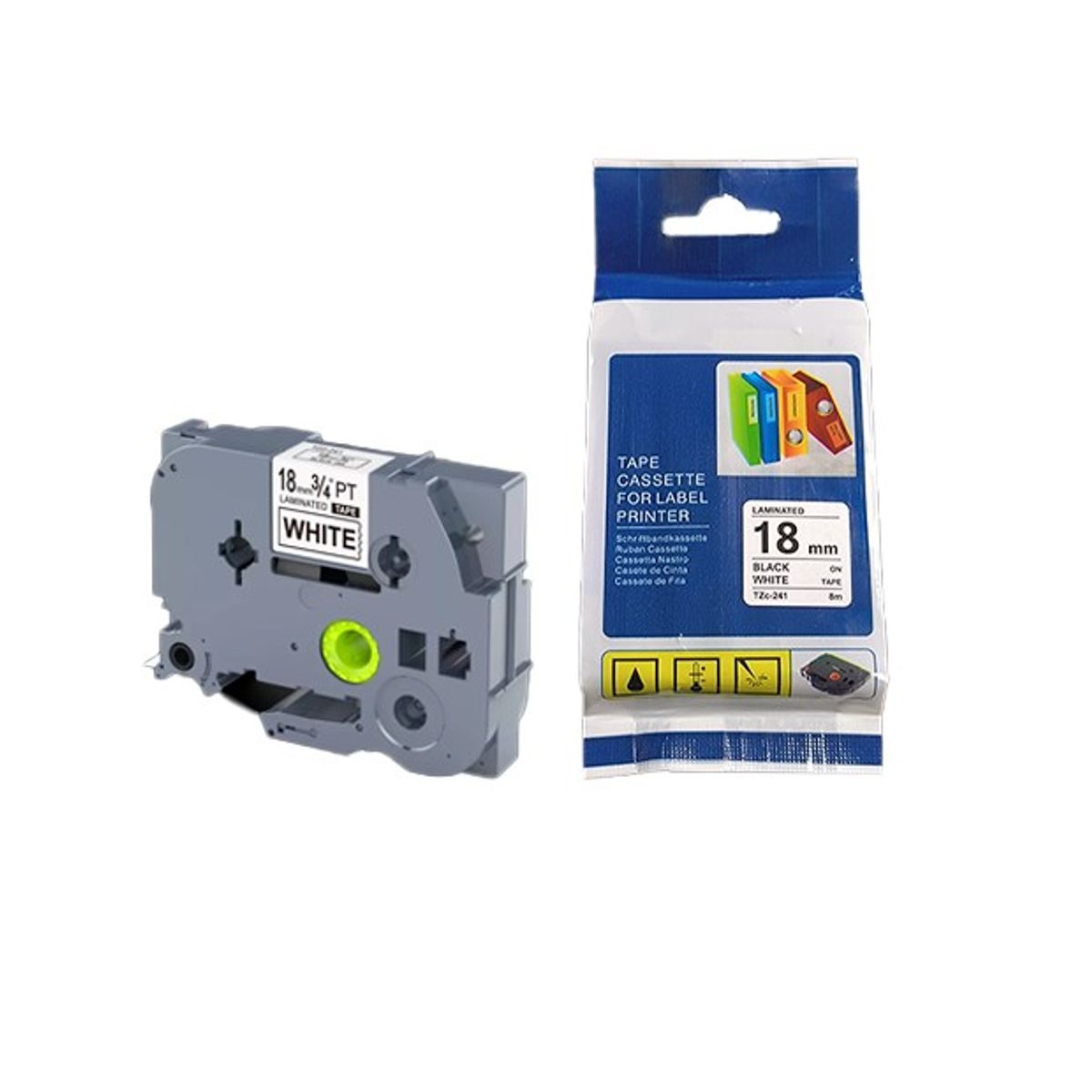 GENERICO - CINTA ADHESIVA DE 18MM X 8M BLANCO LETRA NEGRO PARA ROTULADORA