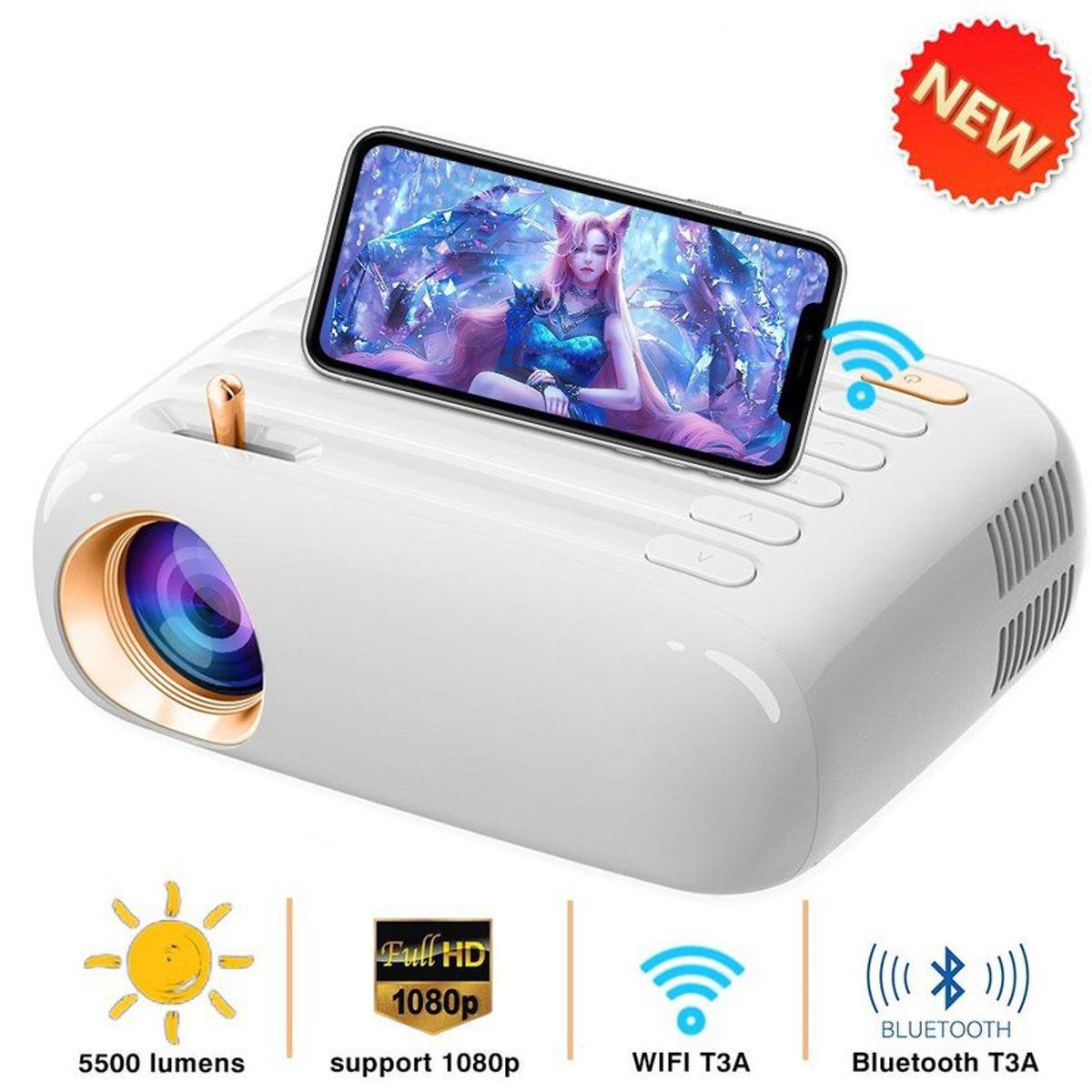 GENERICO - Mini proyector t3a 5500lm full hd 120pulg celular bluetooth