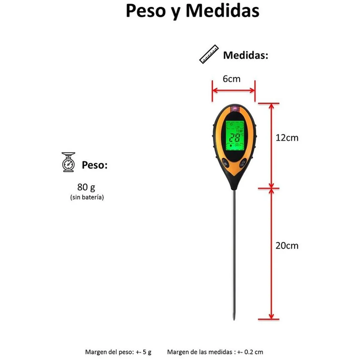 GENERICO - Medidor de ph suelo 4 en 1 humedad, intensidad solar y temperatura