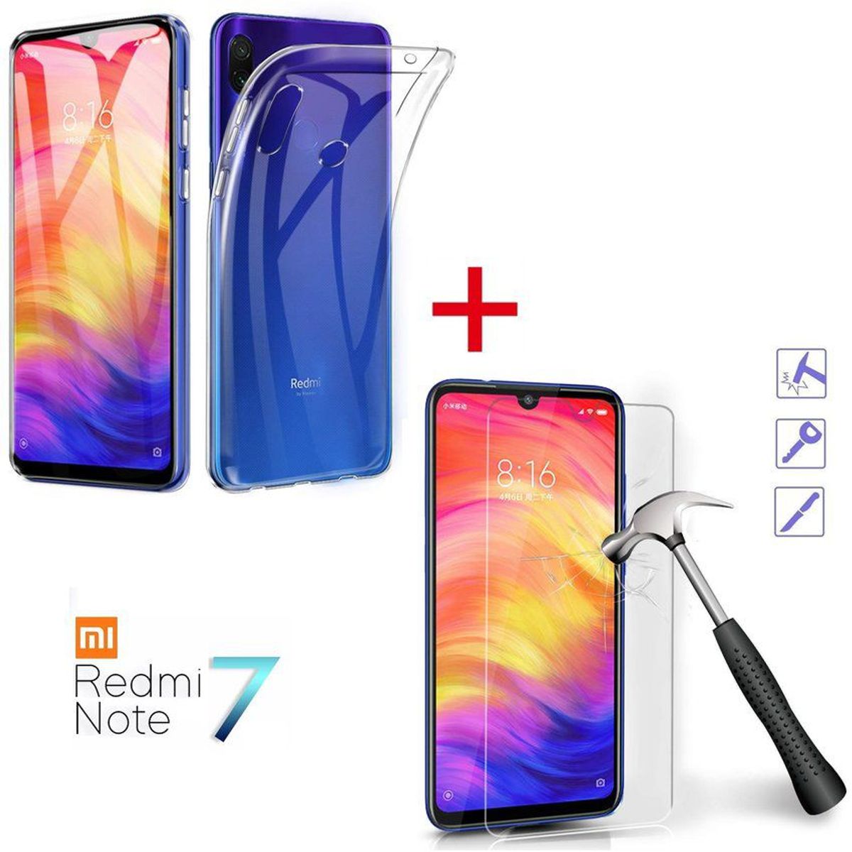 GENERICO - Funda TPU Transparente & Mica Vidrio Templado para Xiaomi Redmi Note 7