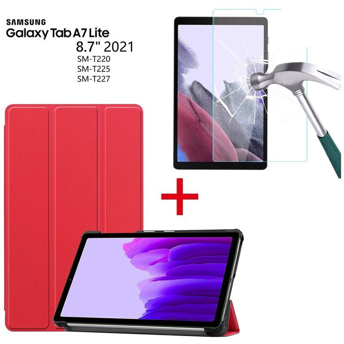 GENERICO - Funda Magnetica + Mica de Vidrio para Samsung Tab A7 Lite 8.7 SM-T220