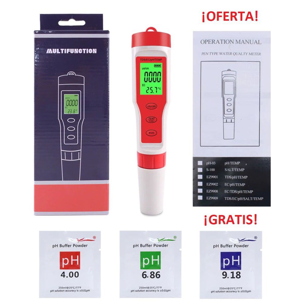 GENERICO - Medidor digital 4 en 1  ph tds ec temp calidad de agua