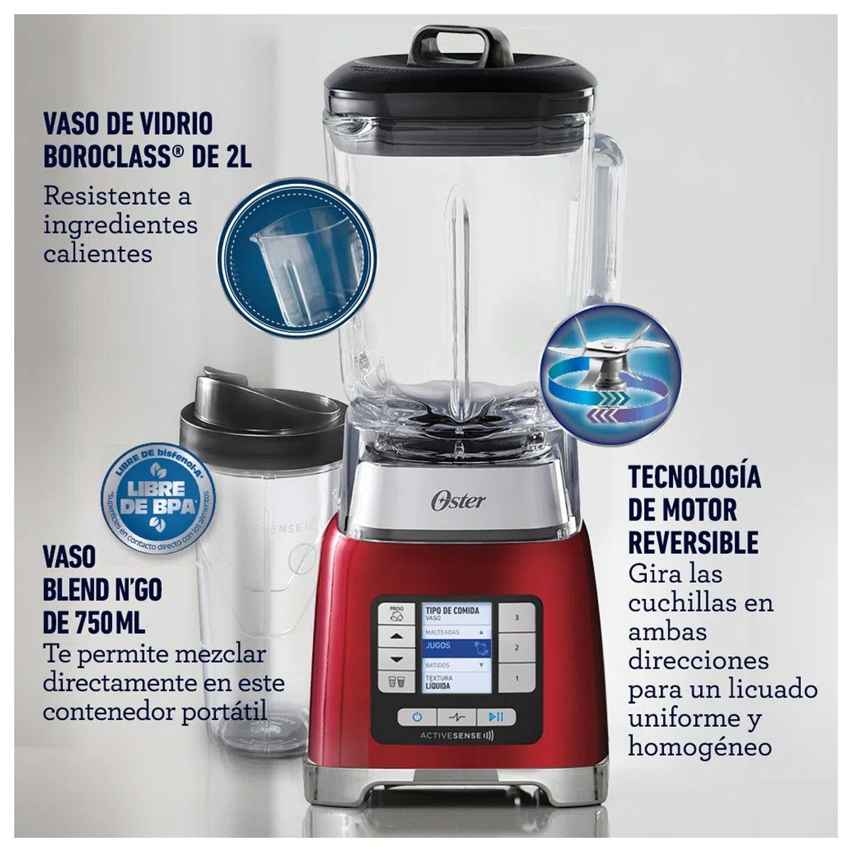OSTER - Licuadora Oster ActiveSense con vaso Blend-N-Go BLSTTDGRBG