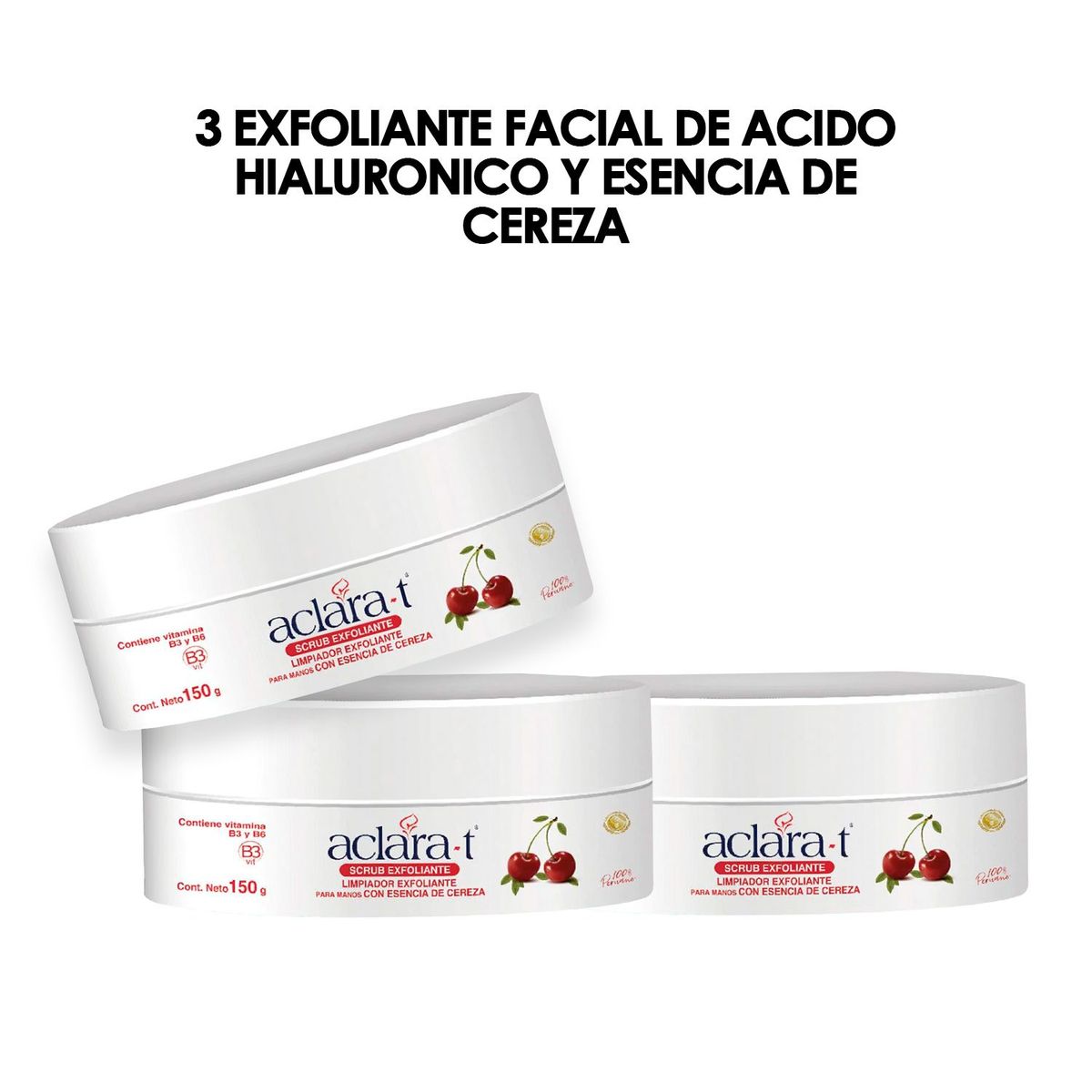 GENERICO - 3 Exfoliante Facial de Acido Hialuronico y Esencia de Cereza