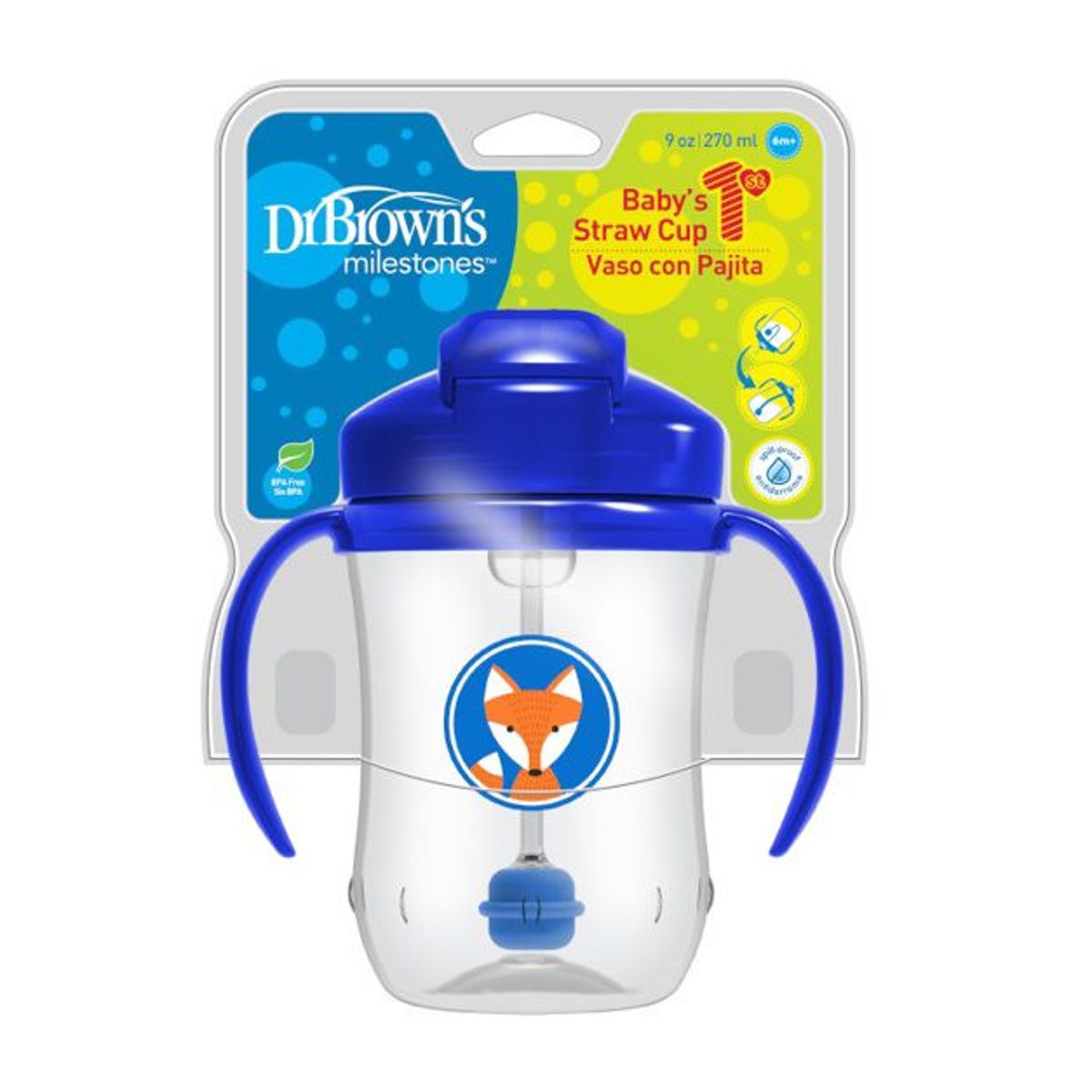 DR BROWNS - Vaso de Transición con Cañita 9oz - Azul TC91012