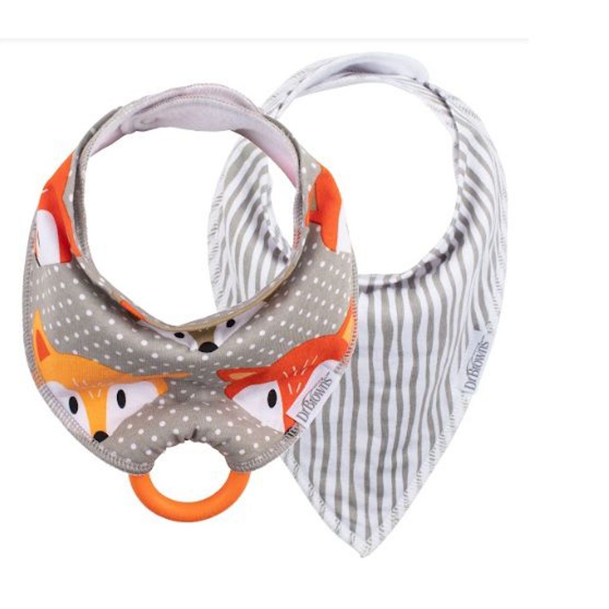 DR BROWNS - Set 2 Baberos bandana con mordedor modelo Zorro/Rayas