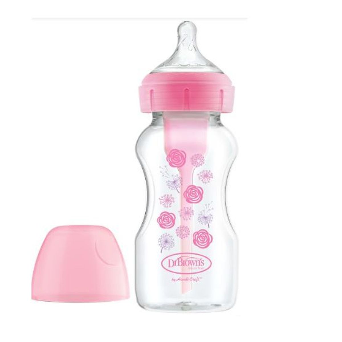 DR BROWNS - Biberón de Polipropileno Boca Ancha 9oz color Rosa Flores