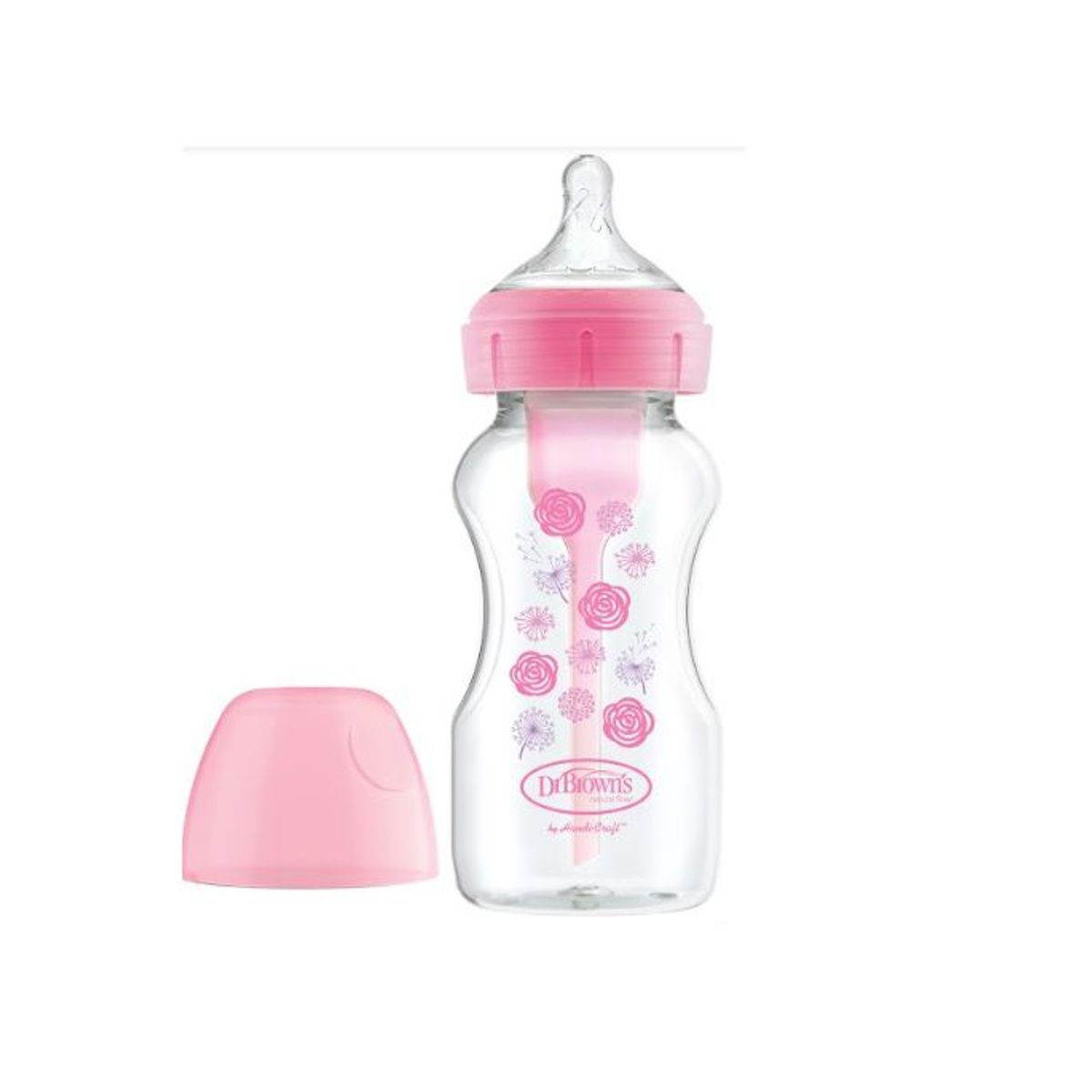 DR BROWNS - Biberón de Polipropileno Boca Ancha 9oz color Rosa Flores