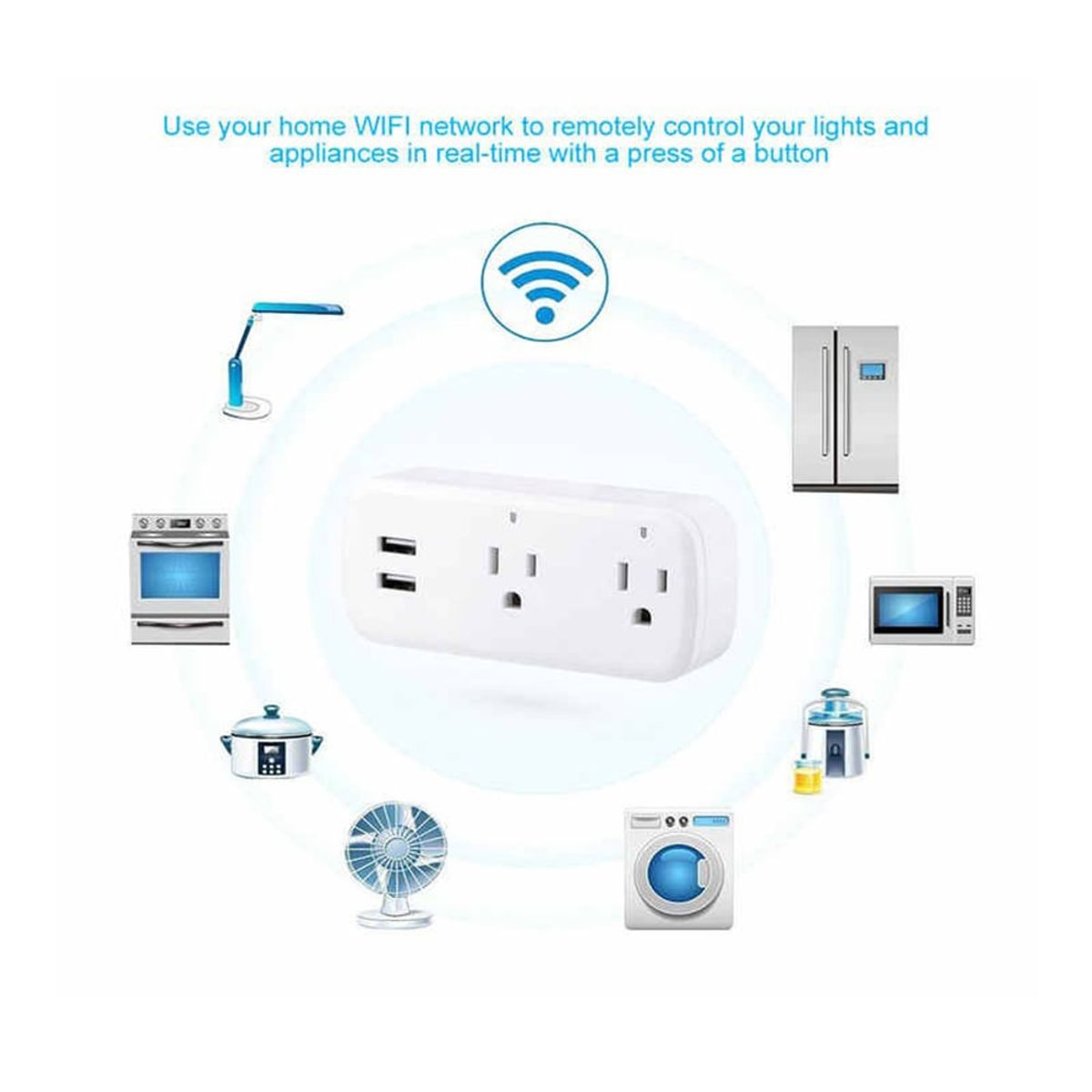 MN ELECTRONICS - Enchufe Doble+ 2 Puertos Usb Smart Wifi Tuya-Bsd08