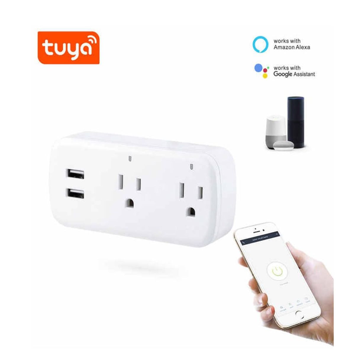 MN ELECTRONICS - Enchufe Doble+ 2 Puertos Usb Smart Wifi Tuya-Bsd08