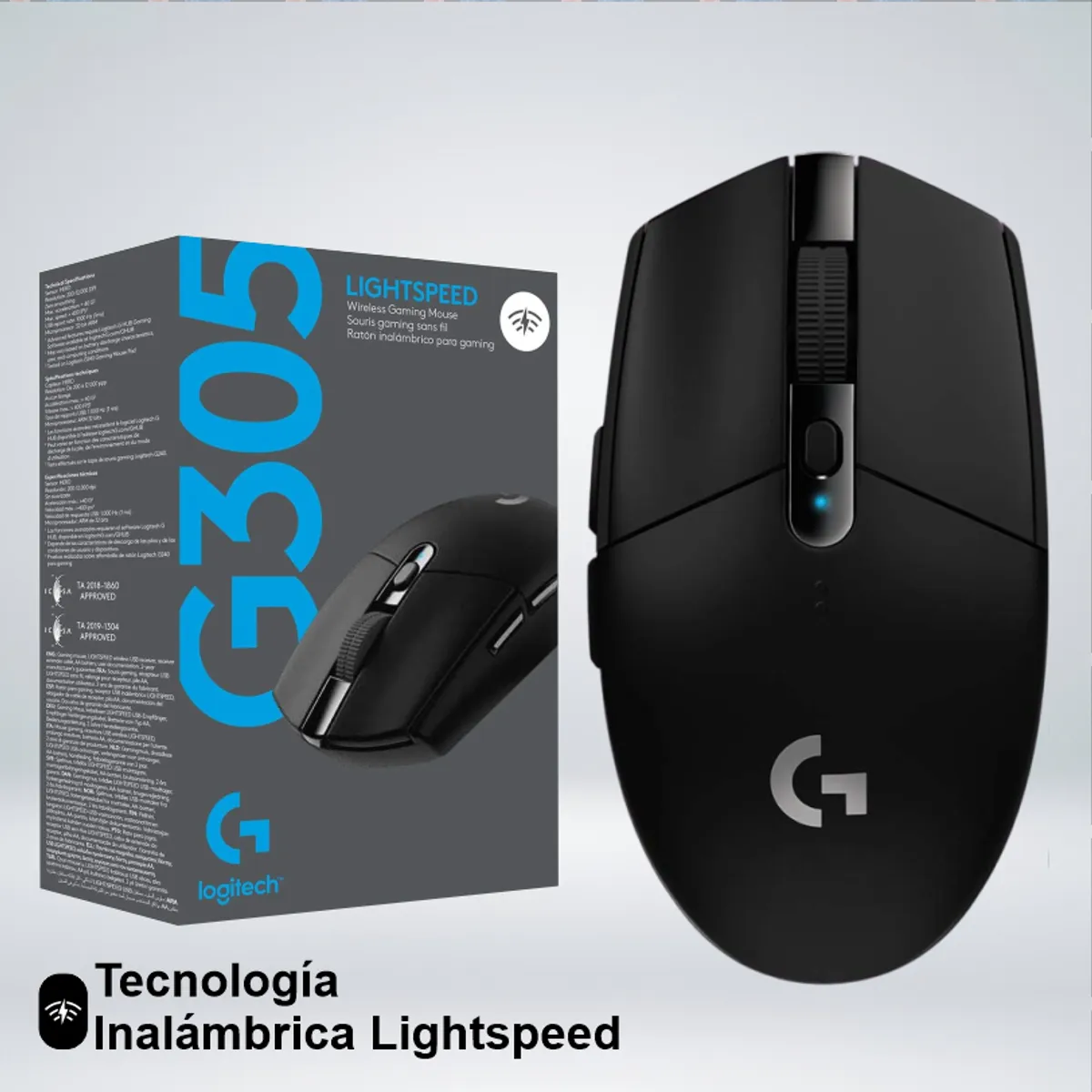 LOGITECH - MOUSE GAMER G305 LIGHTSPEED SENSOR HERO 12K CON 6 BOTONES NEGRO BLACK