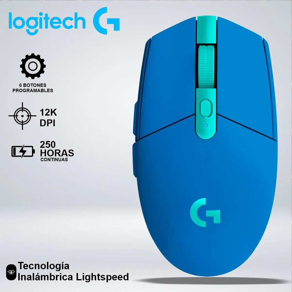 LOGITECH - MOUSE GAMER G305 LIGHTSPEED SENSOR HERO 12K 6 BOTONES AZUL